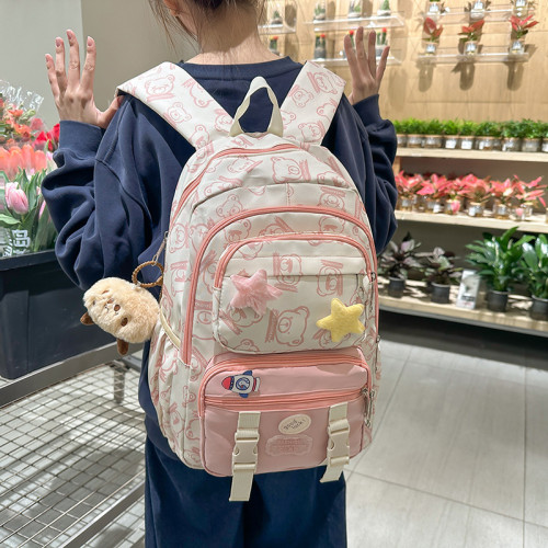 韓版ins高顔值雙肩包清新甜美可愛小熊學生書包卡通青春校園後背包