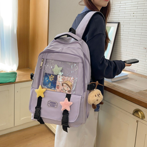 新款時尚學生痛包大容量初高中校園書包加厚耐用休閒旅行雙肩包女