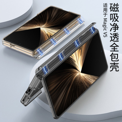 360旋轉磁吸支架適用華爲magicv5手機殼無線圈透明氣囊防摔保護套