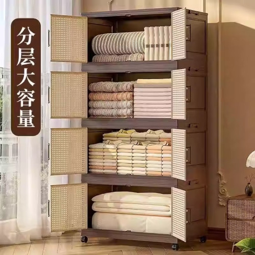 收納櫃中古風家用臥室衣服被子收納箱帶輪零食玩具書本折曡儲物櫃