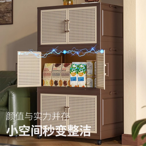 收納櫃中古風家用臥室衣服被子收納箱帶輪零食玩具書本折曡儲物櫃