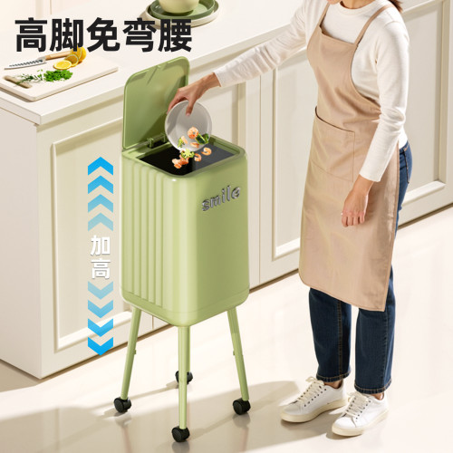 免彎腰高腳垃圾桶家用廚房高級感大號大容量帶滾輪按壓開蓋垃圾桶