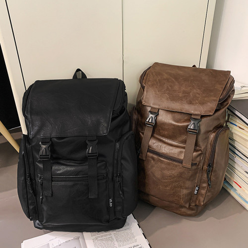 潮酷大容量旅行雙肩包新款PU復古簡約電腦後背包高中大學生書包