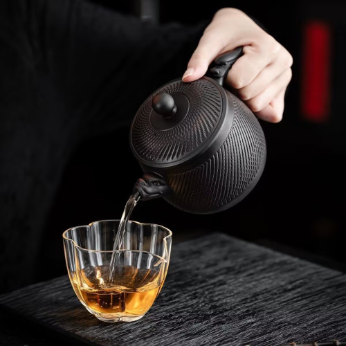 原礦紫陶茶壺手工雕刻龍把秦權壺大容量大寬口龍頭復古家用泡茶壺