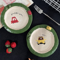 釉下彩手繪餐具可愛手捏盤童趣手作沙拉盤水果早餐甜品碗高顔值