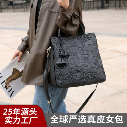 嚴選手提包大容量女包時尚壓花真皮牛皮手拎包包女式斜後背包氣質包