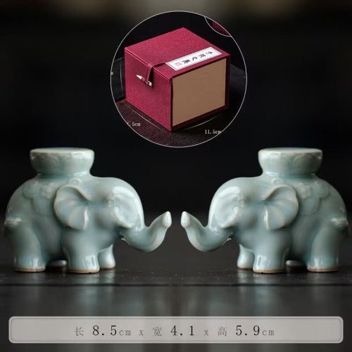 汝窰吉象蓋置茶寵茶台家用手工茶器擺件蓋碗紫砂壺蓋托小象禮物
