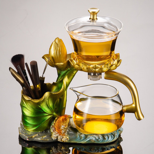 耐熱玻璃茶具套裝家用懶人自動泡茶器磁吸辦公室半自動懶人蓋碗杯