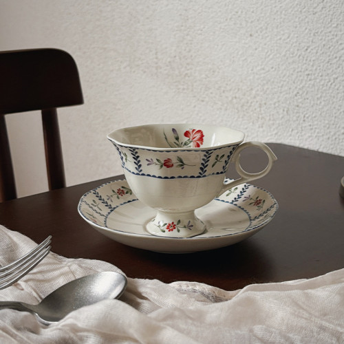 中古花卉陶瓷咖啡杯碟輕奢復古咖啡杯家用辦公喝水陶瓷杯拿鐵杯 中古花卉陶瓷咖啡杯碟輕奢復古咖啡杯家用辦公喝水陶瓷杯拿鐵杯