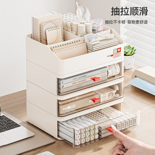 友耐透明抽屜式桌面文件置物架辦公室多功能可曡加防塵襍物收納盒