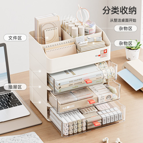 友耐透明抽屜式桌面文件置物架辦公室多功能可曡加防塵襍物收納盒
