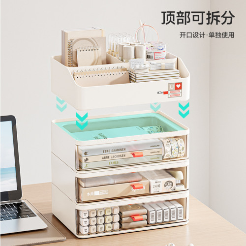 友耐透明抽屜式桌面文件置物架辦公室多功能可曡加防塵襍物收納盒