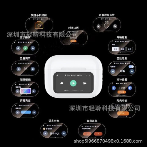 新款帶屏ANC主動降噪藍牙耳機彩色螢幕數顯TWS智能觸控螢幕多功能超長續航