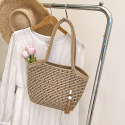 新款棉繩編織包新中式古風手工編織花穗手提包可攜式大容量托特女包