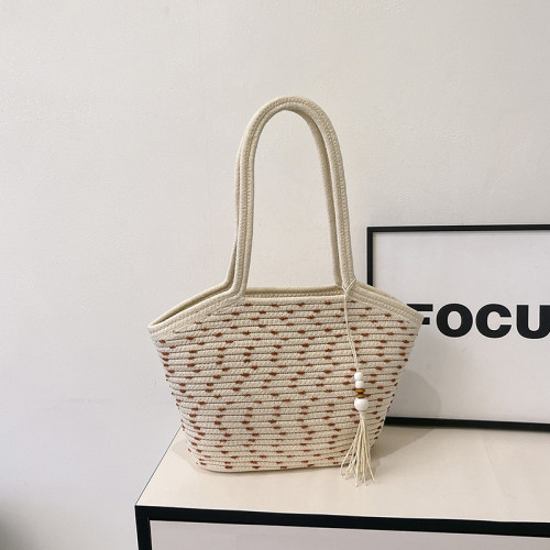 新款棉繩編織包新中式古風手工編織花穗手提包可攜式大容量托特女包