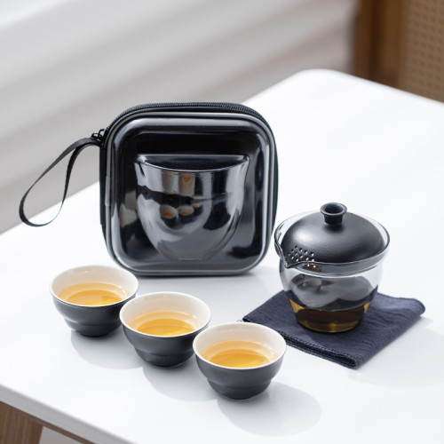 可攜式玻璃旅行茶具套裝一壺三杯戶外露營個人專用簡約泡茶壺茶杯 可攜式玻璃旅行茶具套裝一壺三杯戶外露營個人專用簡約泡茶壺茶杯