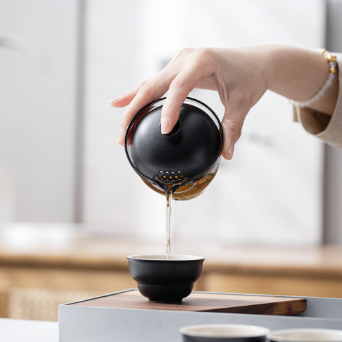 可攜式玻璃旅行茶具套裝一壺三杯戶外露營個人專用簡約泡茶壺茶杯 可攜式玻璃旅行茶具套裝一壺三杯戶外露營個人專用簡約泡茶壺茶杯