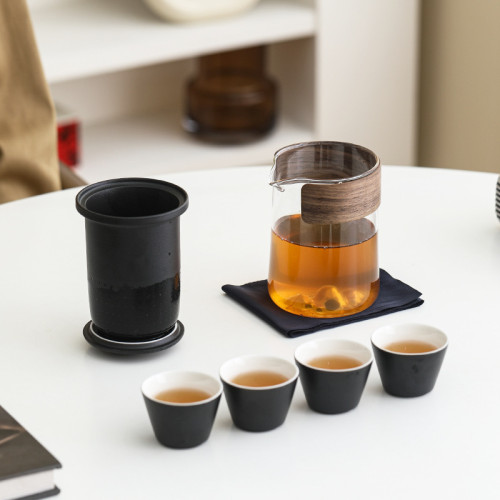 可攜式玻璃旅行茶具套裝一壺四杯戶外個人專用簡約泡茶壺功夫茶杯 可攜式玻璃旅行茶具套裝一壺四杯戶外個人專用簡約泡茶壺功夫茶杯