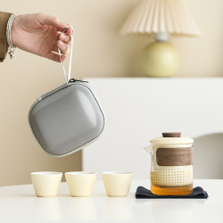 可攜式玻璃旅行茶具小套裝一壺三杯戶外旅遊隨身泡茶壺伴手禮