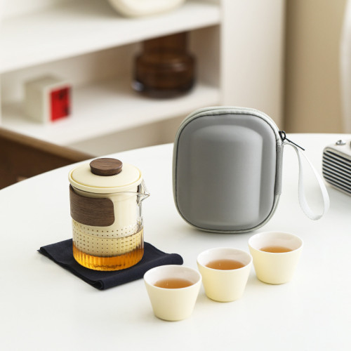 可攜式玻璃旅行茶具小套裝一壺三杯戶外旅遊隨身泡茶壺伴手禮 可攜式玻璃旅行茶具小套裝一壺三杯戶外旅遊隨身泡茶壺伴手禮