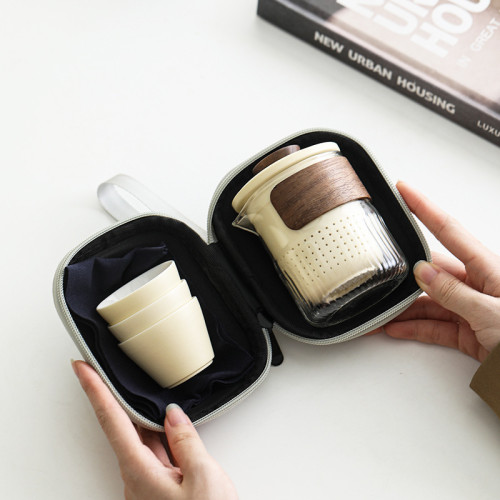 可攜式玻璃旅行茶具小套裝一壺三杯戶外旅遊隨身泡茶壺伴手禮 可攜式玻璃旅行茶具小套裝一壺三杯戶外旅遊隨身泡茶壺伴手禮