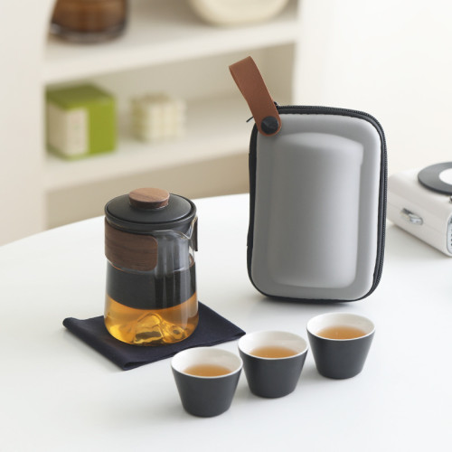 一壺三杯可攜式玻璃旅行茶具小套裝戶外個人專用隨身泡茶壺收納包 一壺三杯可攜式玻璃旅行茶具小套裝戶外個人專用隨身泡茶壺收納包