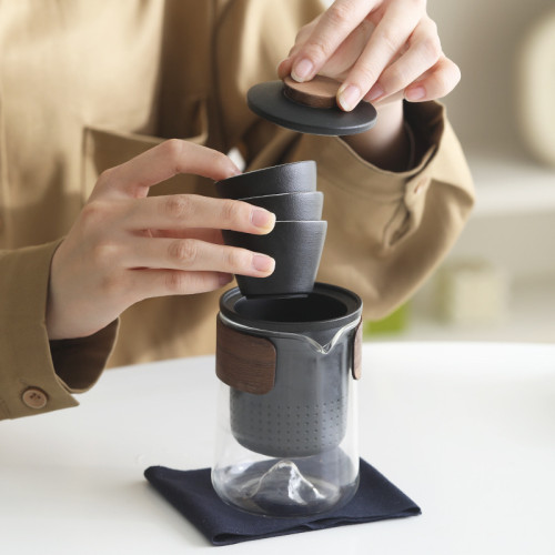 一壺三杯可攜式玻璃旅行茶具小套裝戶外個人專用隨身泡茶壺收納包 一壺三杯可攜式玻璃旅行茶具小套裝戶外個人專用隨身泡茶壺收納包