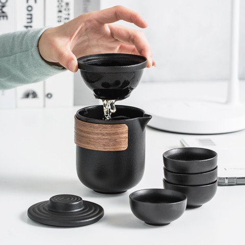 可攜式旅行茶具套裝一壺四杯戶外露營車用家用簡約陶瓷快客杯 可攜式旅行茶具套裝一壺四杯戶外露營車用家用簡約陶瓷快客杯