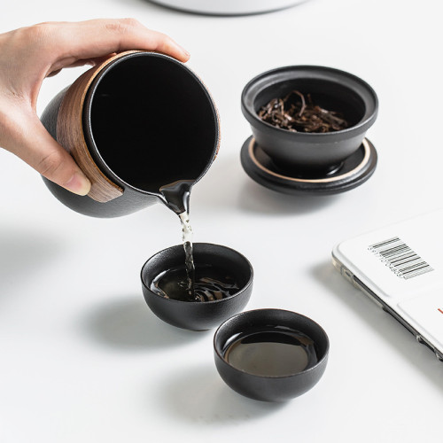 可攜式旅行茶具套裝一壺四杯戶外露營車用家用簡約陶瓷快客杯 可攜式旅行茶具套裝一壺四杯戶外露營車用家用簡約陶瓷快客杯