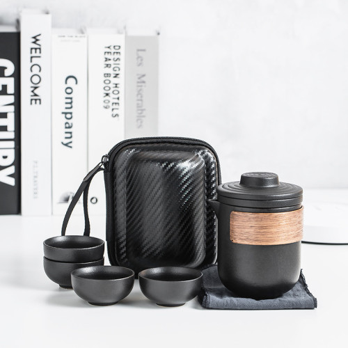 可攜式旅行茶具套裝一壺四杯戶外露營車用家用簡約陶瓷快客杯 可攜式旅行茶具套裝一壺四杯戶外露營車用家用簡約陶瓷快客杯