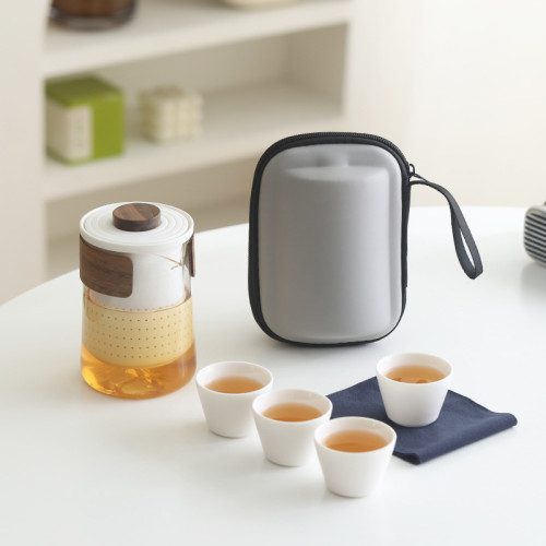 可攜式玻璃旅行茶具小套裝一壺四杯戶外隨身泡茶功夫茶杯禮品 可攜式玻璃旅行茶具小套裝一壺四杯戶外隨身泡茶功夫茶杯禮品