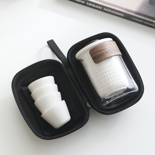 可攜式玻璃旅行茶具小套裝一壺四杯戶外隨身泡茶功夫茶杯禮品 可攜式玻璃旅行茶具小套裝一壺四杯戶外隨身泡茶功夫茶杯禮品