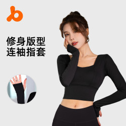 聚衣堂瑜伽服女長袖帶胸墊快乾露臍短款緊身運動上衣健身服