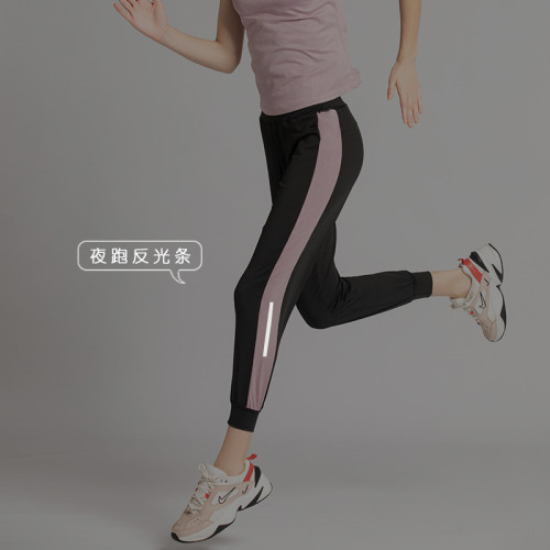 運動褲女夏季新款側邊條紋反光條寬鬆休閒褲束腳跑步健身長褲
