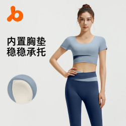 聚衣堂拼接健身服套裝露臍短袖套裝高腰提臀跑步運動健身套裝
