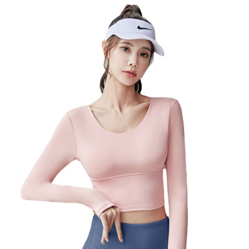 聚衣堂秋季美背瑜伽長袖帶胸墊無痕顯瘦健身瑜伽服上衣女