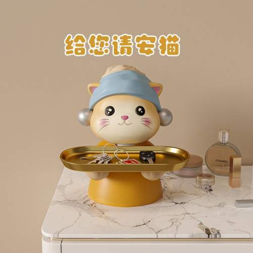 玄關鑰匙收納擺件家居裝飾品創意喬遷新居禮物藝術貓托盤