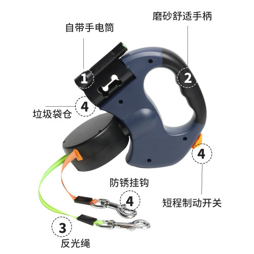 自動伸縮多功能寵物牽引繩牽引器中小型犬一拖二遛狗神器寵物套裝