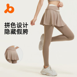 聚衣堂新款假兩件防走光瑜伽褲女裸感休閒拼色高腰提臀運動健身褲