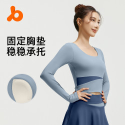 聚衣堂蜜桃拼色長袖瑜珈服上衣裸感顯瘦運動跑步健身上衣女