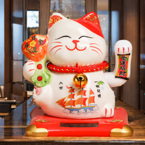 六寸創意太陽能招財貓店鋪收銀前台家居擺件日式店鋪開業禮品
