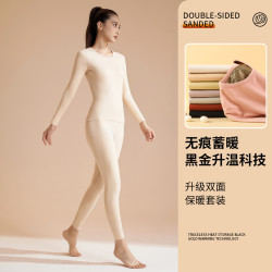 聚衣堂黑金保暖內衣女套裝加厚秋衣秋褲高彈圓領保暖衣