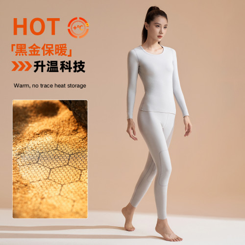 聚衣堂黑金保暖內衣女套裝加厚秋衣秋褲高彈圓領保暖衣