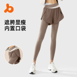 聚衣堂假兩件拼色高彈瑜伽褲防走光跑步運動高腰收腹裸感健身褲