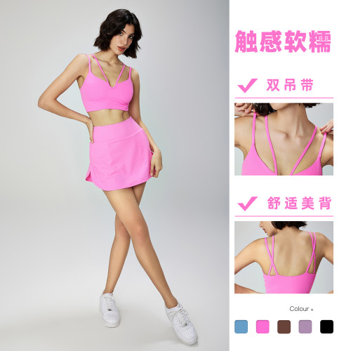 NUF裸感雙吊帶瑜珈背心帶胸墊細肩帶運動內衣女V領健身文胸美背款