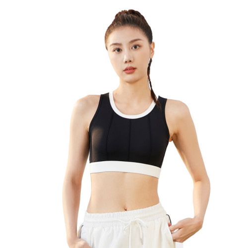 聚衣堂竪紋拼色瑜珈文胸高強度防震固定薄款運動內衣女