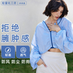 夏季輕量化連帽運動外套女寬鬆休閒抽繩拉鍊健身服夏透氣健身長袖