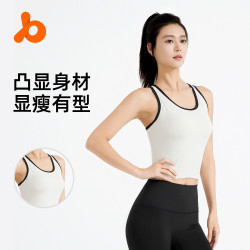 聚衣堂新款羅紋運動背心美背女帶胸墊修身穿搭條紋健身瑜珈內衣