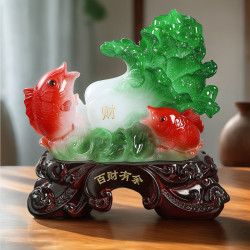 中式玉白菜擺件百財有餘開業招財魚創意家居裝飾品客廳電視櫃擺設