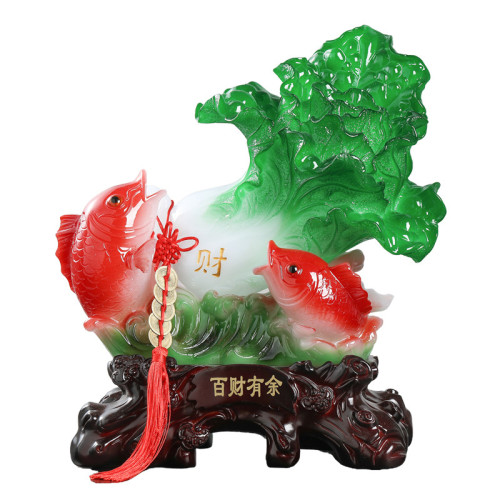中式玉白菜擺件百財有餘開業招財魚創意家居裝飾品客廳電視櫃擺設